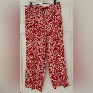 Ann Taylor Loft Paisley Wide Leg Crop Pants Red/Orange Lightweight Flowy Beach 8